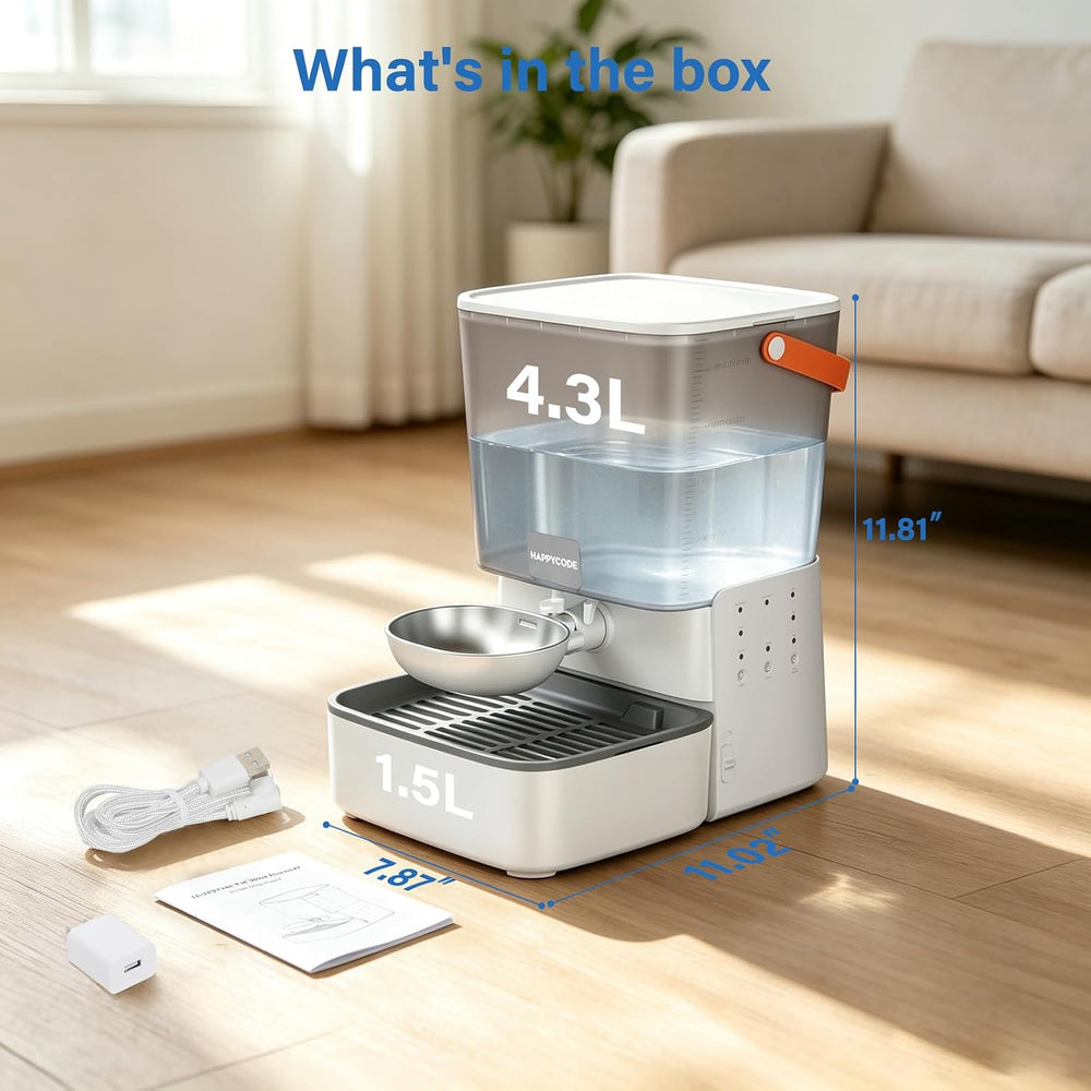 Pet Water Dispenser, 4.3L Wireless Auto Refill, No Pump, No Filter
