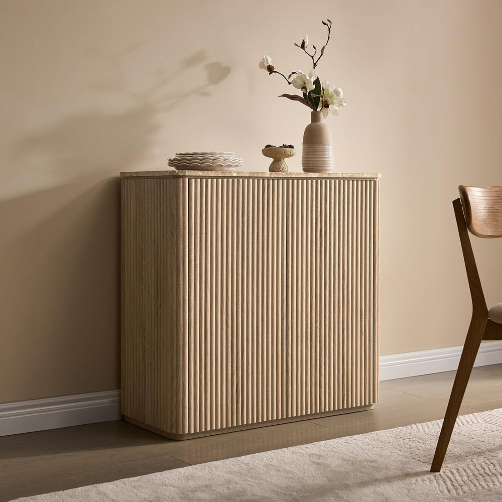 Fluted 2 Doors Sideboard Cabinet with Storage, 34" Wooden Credenza with ...