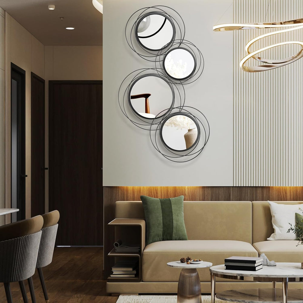 Hicarer 4 Pcs Decorative Round Modern Circle Mirror Wall Art Ring Metal Mirro...