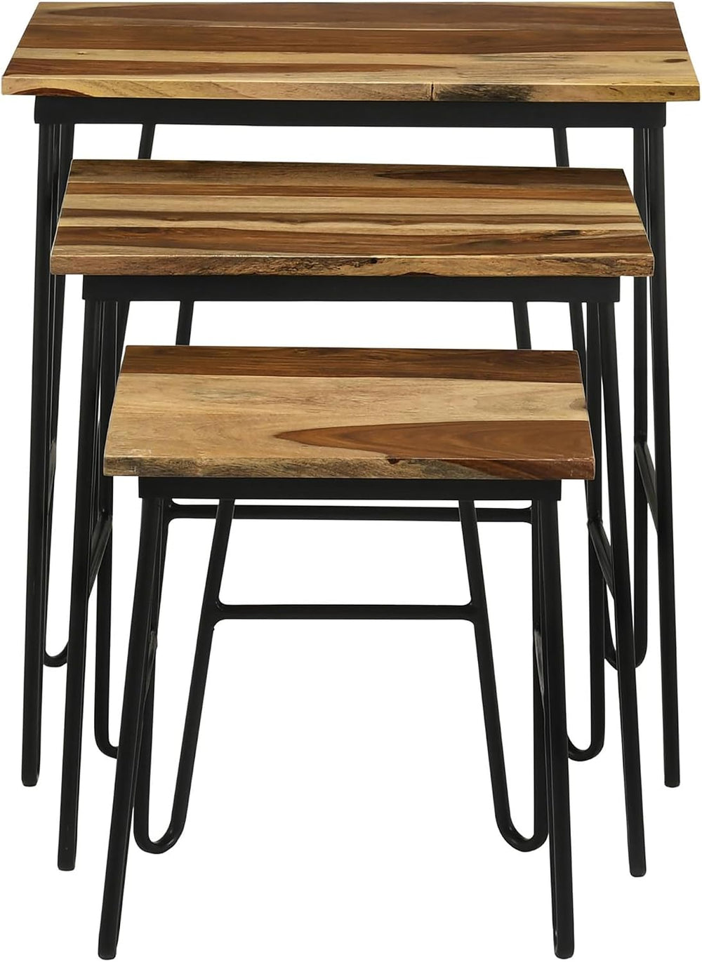 Natural and Black 3 Nesting Table with Hairpin Legs