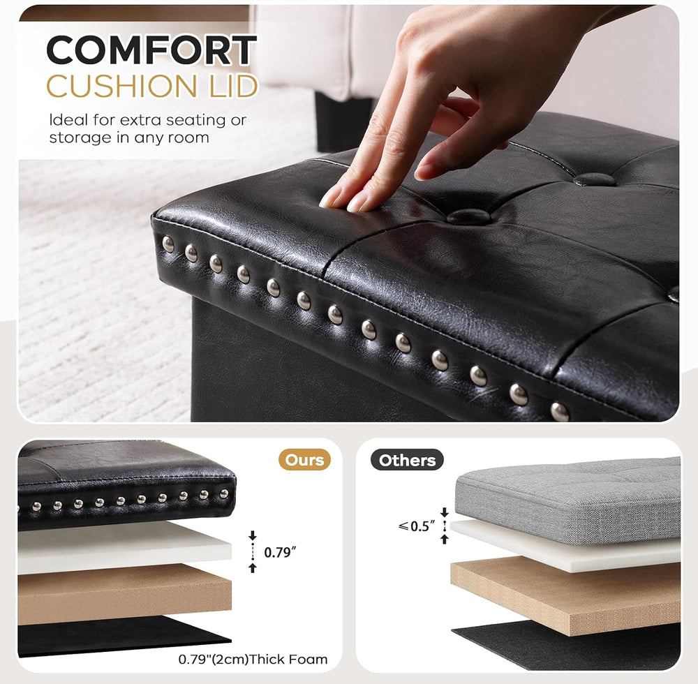 oakvivo Folding Storage Ottoman Bench 30in, Leather Foot Rest Stools Ottoman ...