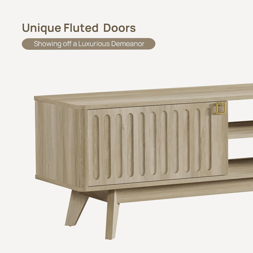 SICOTAS Fluted Modern TV Stand, 70" TV Console for Living Room | Mid Cen...