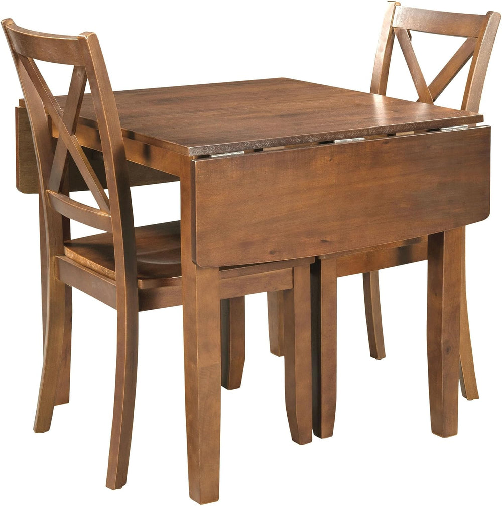 Farmhouse Wood Drop Leaf Dining Table Set with 2 X-Back Chairs, Walnut