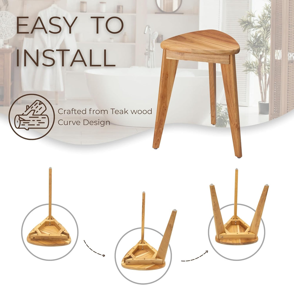 Teak Shower Stool, 17'' Shower Foot Rest for Shaving Legs, Waterproof...