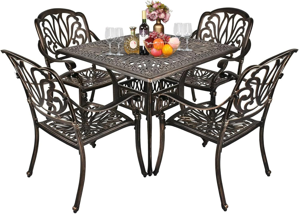 VINGLI 5 Pieces Outdoor Patio Dining Set, Cast Aluminium Patio Furniture Set ...