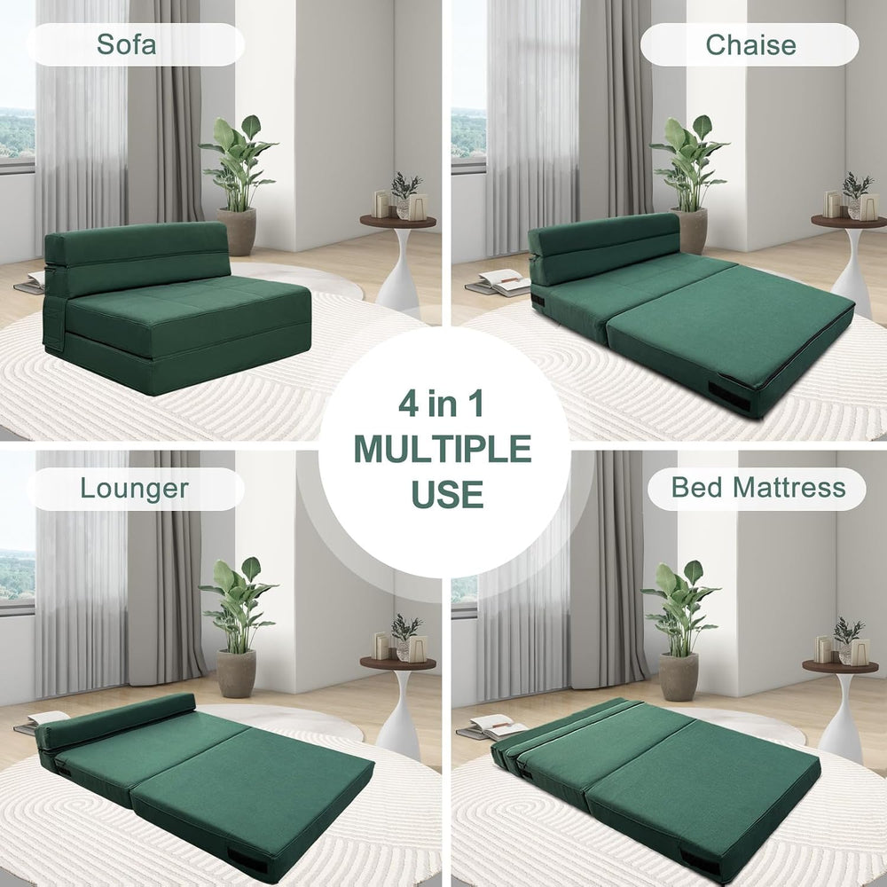 Folding Sofa Bed, Fold Out Couch Memory Foam Sleeper Chair with 2 Pillows | Q...