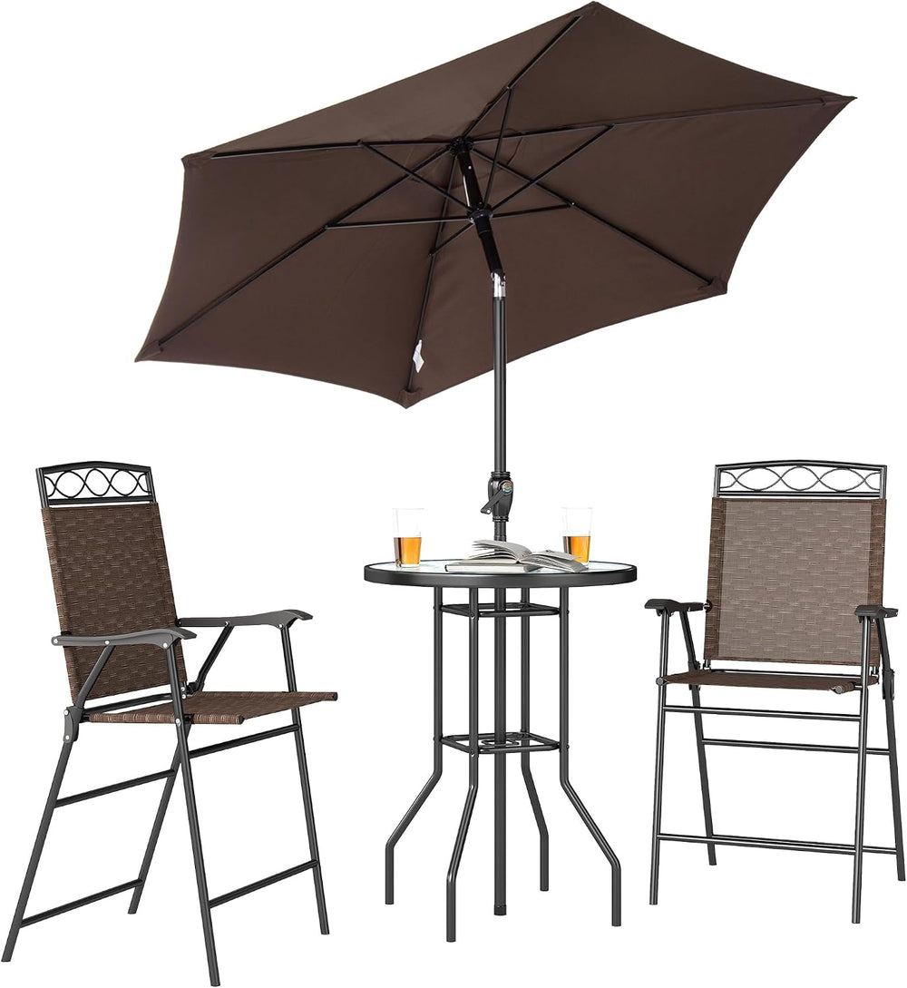 Outsunny 4 Piece Outdoor Bar Set with Umbrella, Patio Dining Set Brown