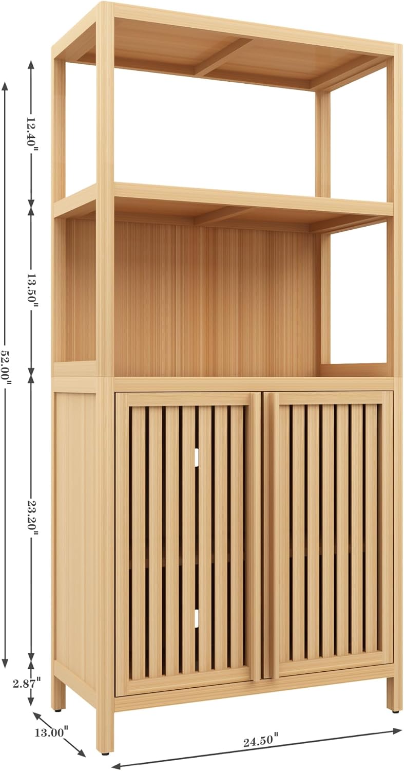Tall Pantry Storage Cabinet, Bookcase Display Cabinet with Rattan Doors and S...