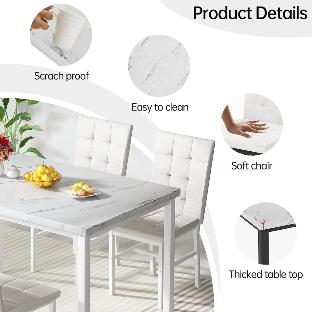 Hooseng Dining Room Table Set 5 Piece Dining Table Set Marble Dining Table 4 ...