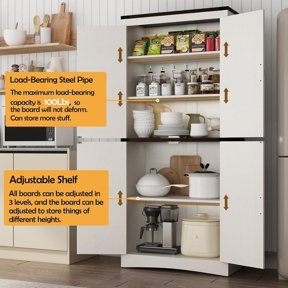 chartustriable 71in Farmhouse Kitchen Pantry Cabinet,Tall Storage Cabinet wit...