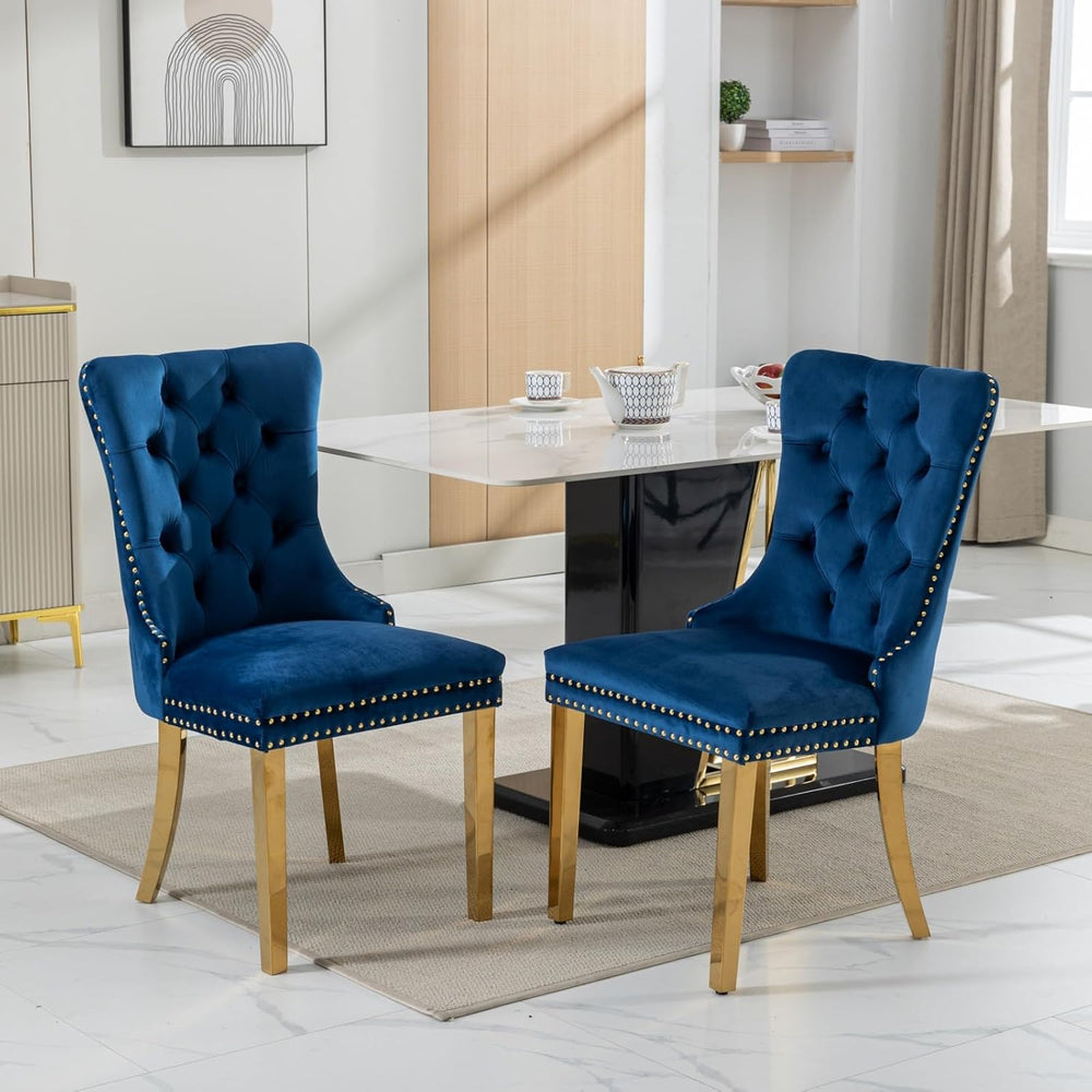 Velvet Dining Chairs Set of 6, Tufted Upholstered High Wingback Chairs with N...