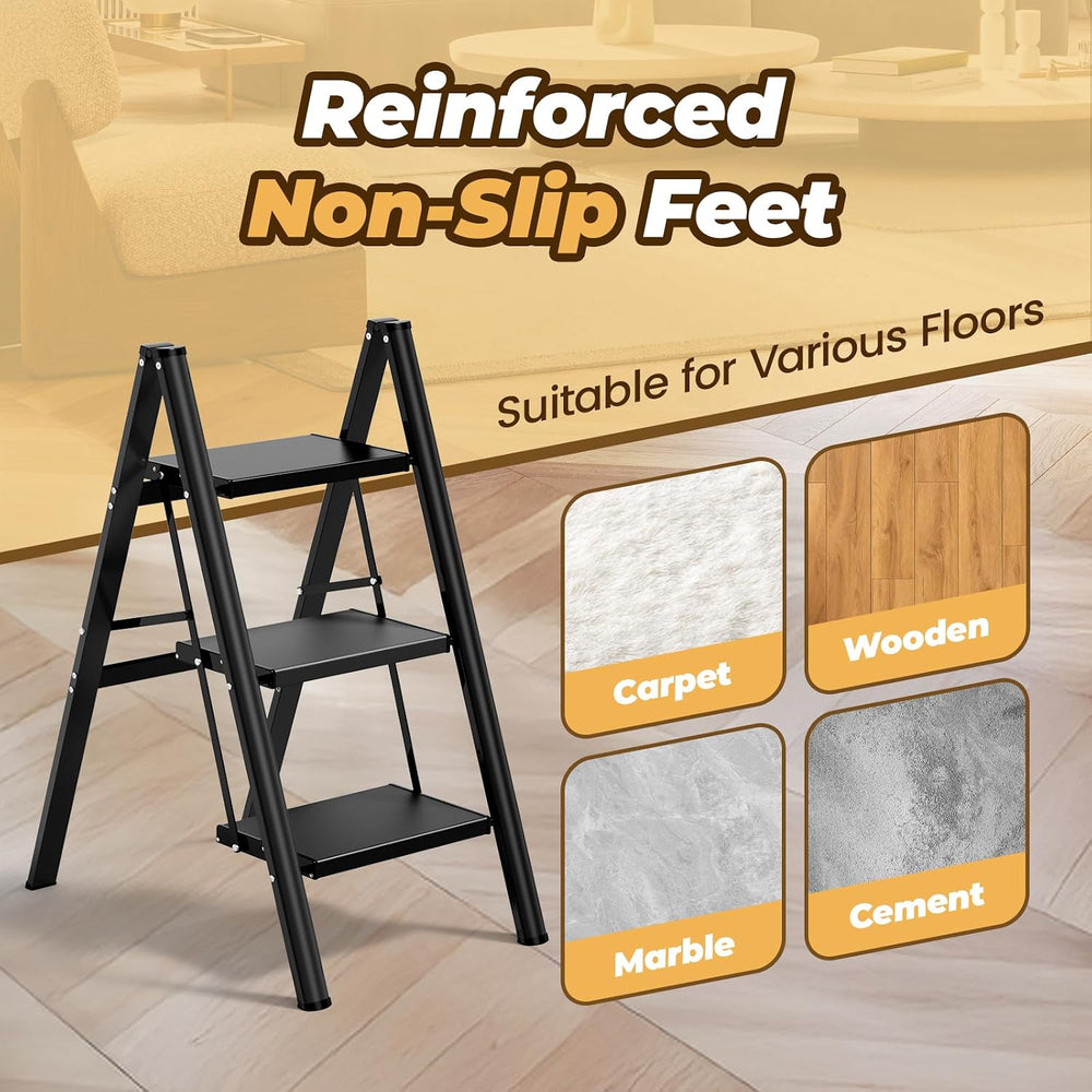 HBTower 3 Step Ladder, Lightweight Aluminum Folding Step Stool