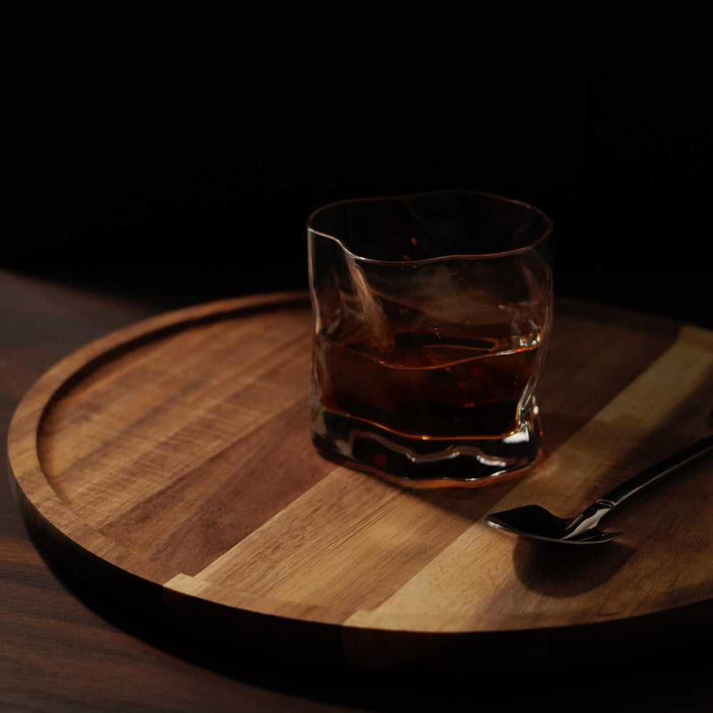 PINXIURY 15.7 Inch Round Wooden Decorative Serving Tray for Coffee Table and ...