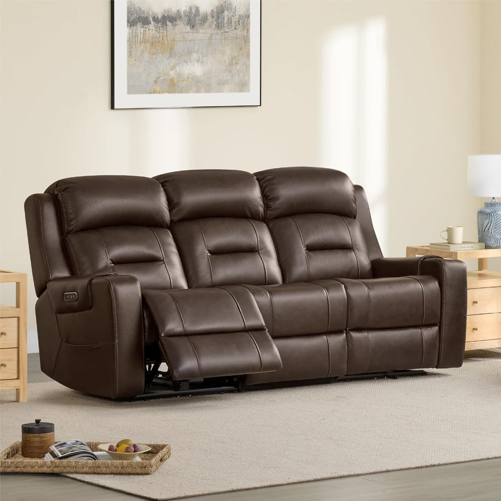 Watson & Whitely Genuine Leather Lay Flat Power Reclining Sofa, Brown | 3...