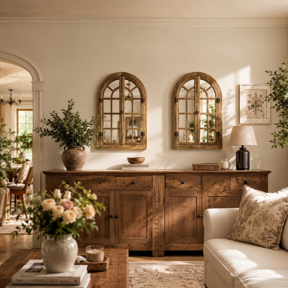 Window Mirrors for Wall Decor -Arched Wall Mirror Farmhouse Wood
