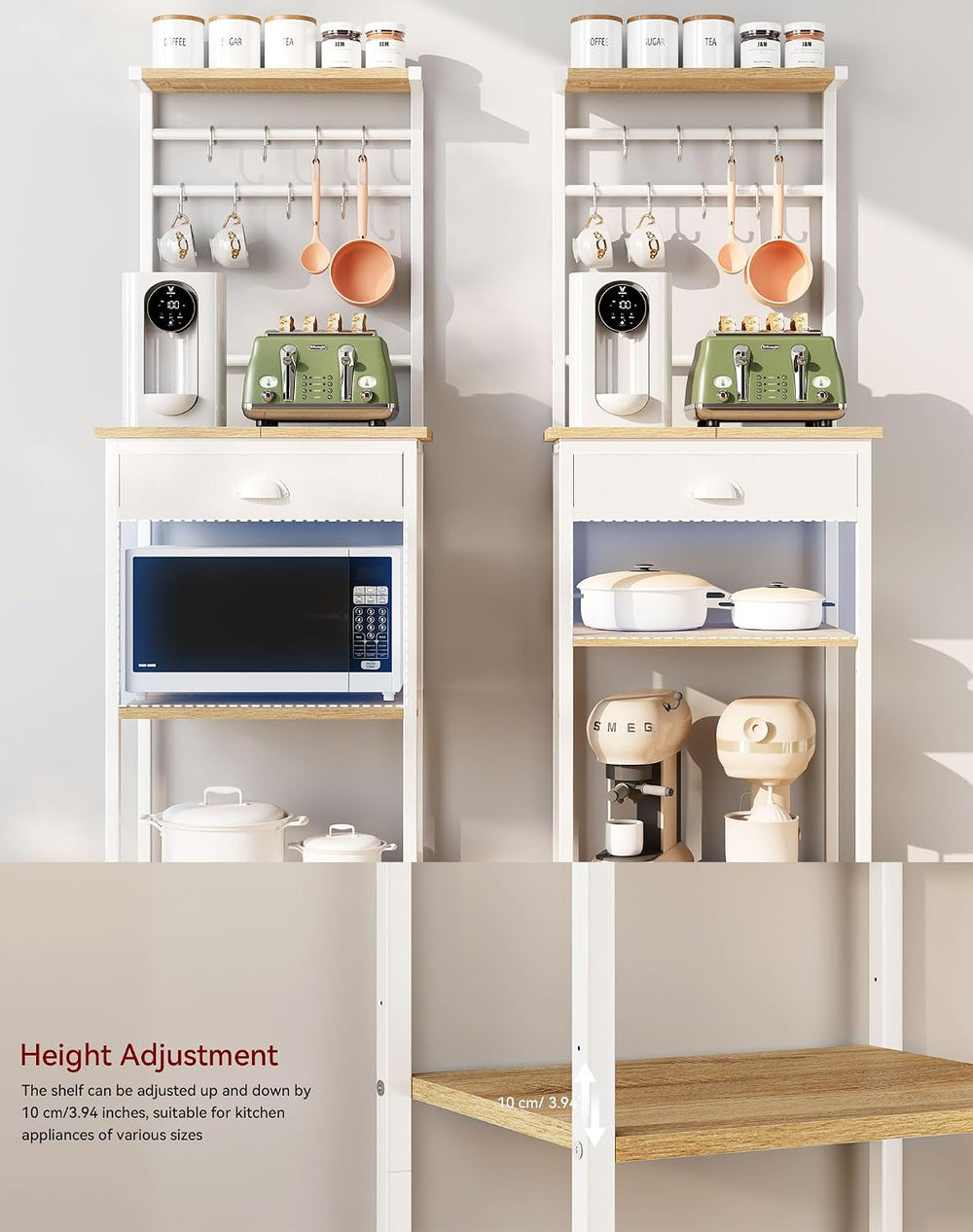 YMYNY 5 Tier Coffee Bar Station, Coffee Stand with Fabric Drawers, 8 S-Shaped...