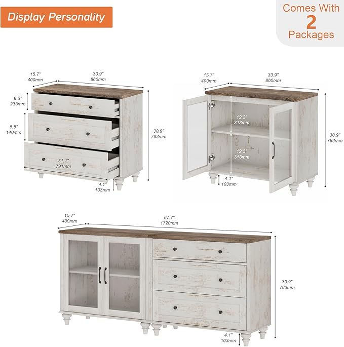 WAMPAT TV Stand for 75 Inch TV, Wood TV Cabinet Entertainment Center Televisi...
