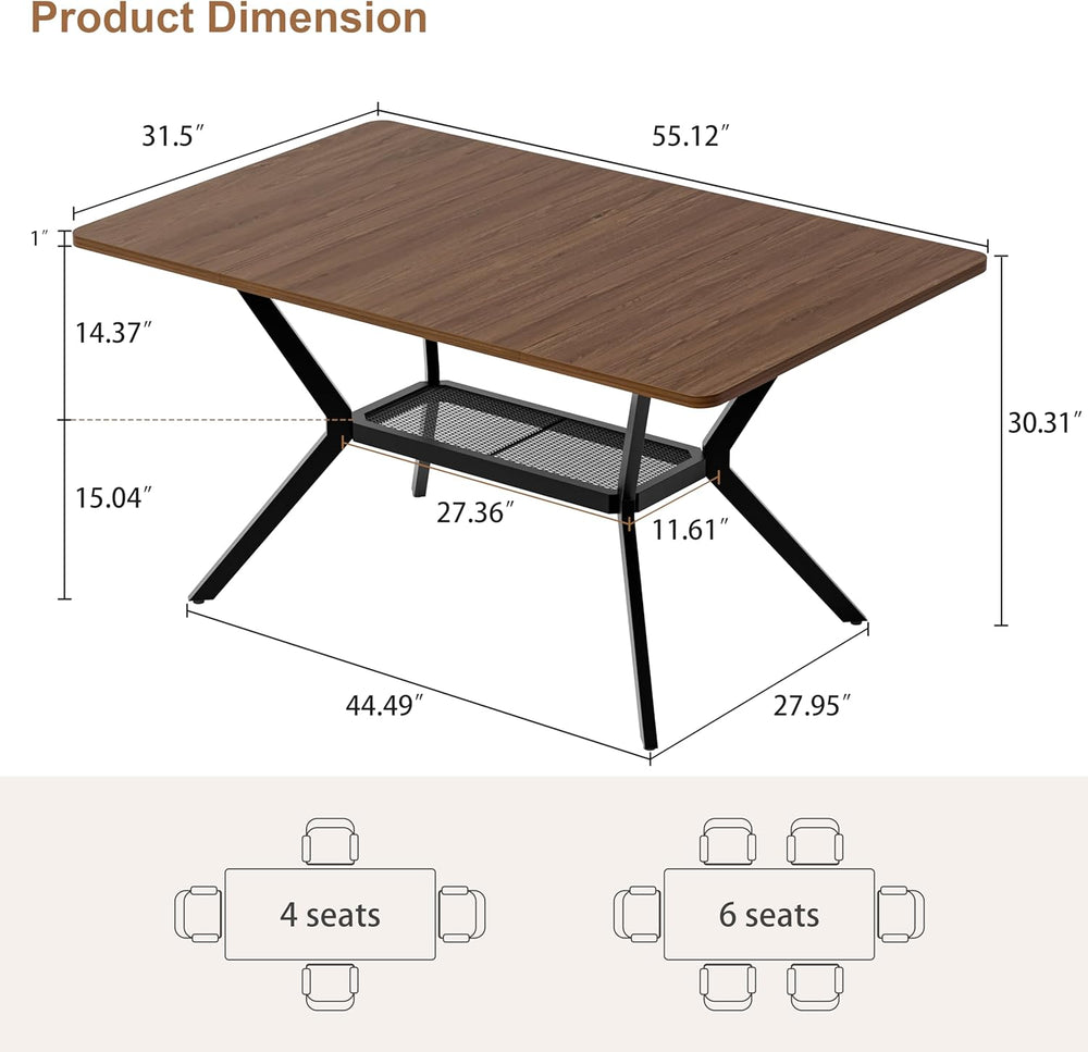 55 inch Dining Table for 4-6, Rectangle Kitchen Table with Storage Shelf, Spa...