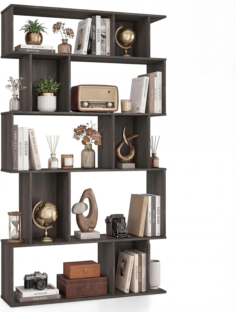 GIANTEX 5-Tier Bookshelf, 10-Cube Geometric Book Case with 5 Closed-Back Cubb...