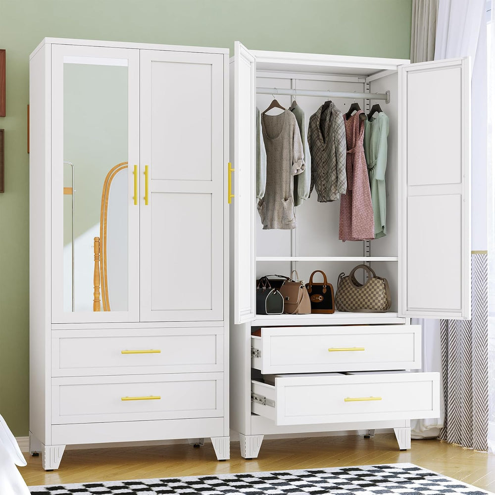RIETERN Metal Armoire Wardrobe Closet, 71" Tall Bedroom Closet with Mirror