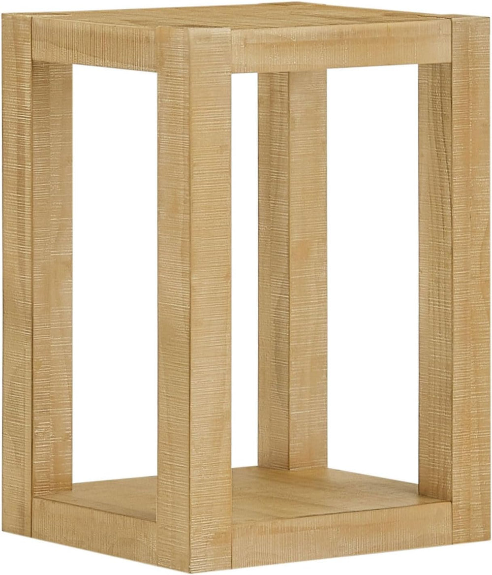 Rectangular Side Table with Shelf, Natural Wood End Table for Living Room wit...