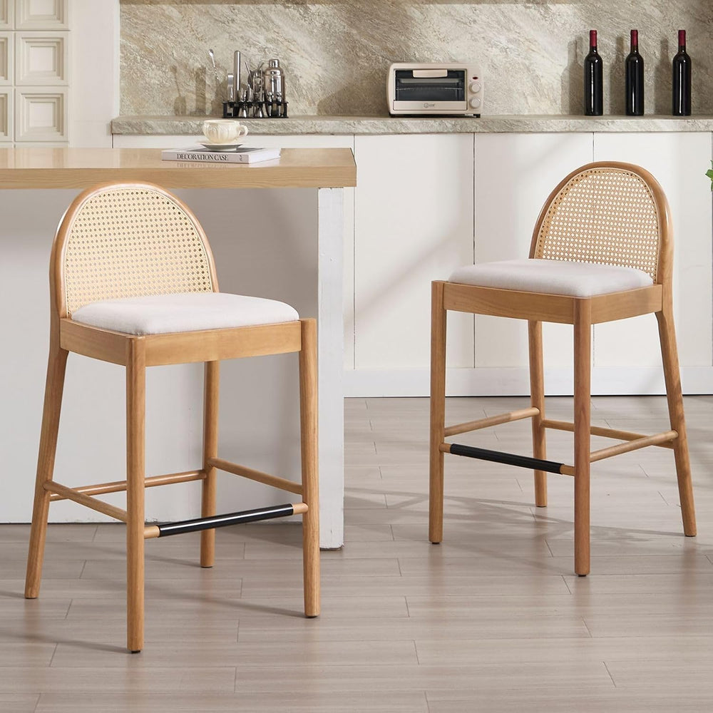 LukeAlon Modern Linen Bar Stools Set of 2, 29" Seat Height Tall Bar Chai...