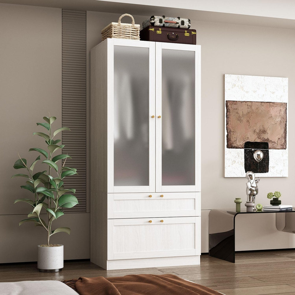 MOUMON Modern Wardrobe with Drawers, Bedroom Armoires with Frosted Glass Door...