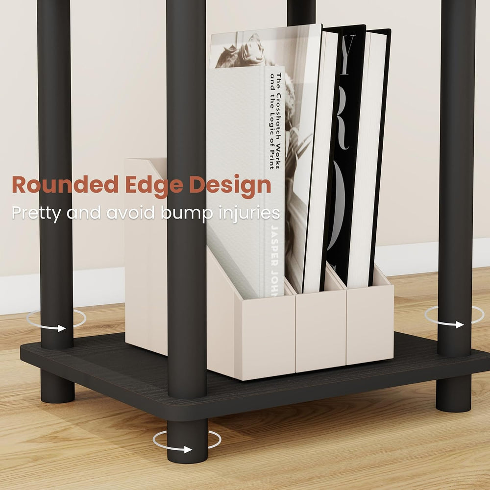 3-Tier Black End Tables Set of 2, Engineered Wood Small Side Tables with Stor...