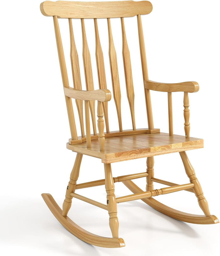 Tangkula Patio Rocking Chair, Solid Rubber Wood Frame, Natural, 1 Pack