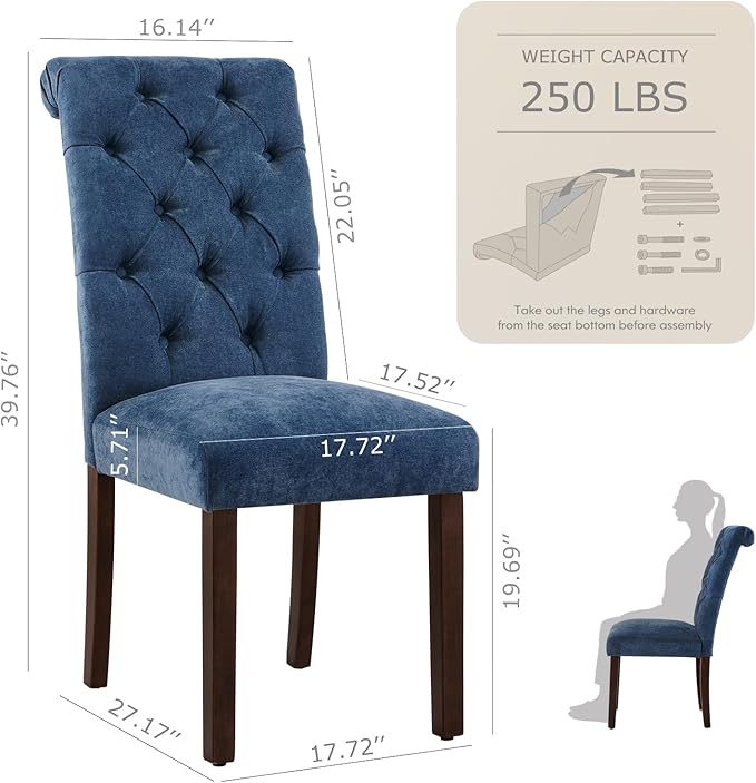 Tufted Dining Chairs Set of 6, Upholstered Parsons Dining Room Chairs, Fabric...