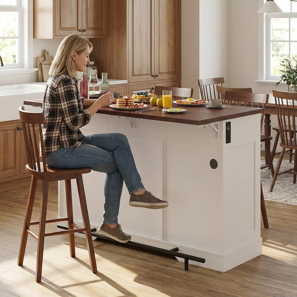 Kikihouse 55" Drop Leaf Kitchen Island Table with Power Outlet, Large St...