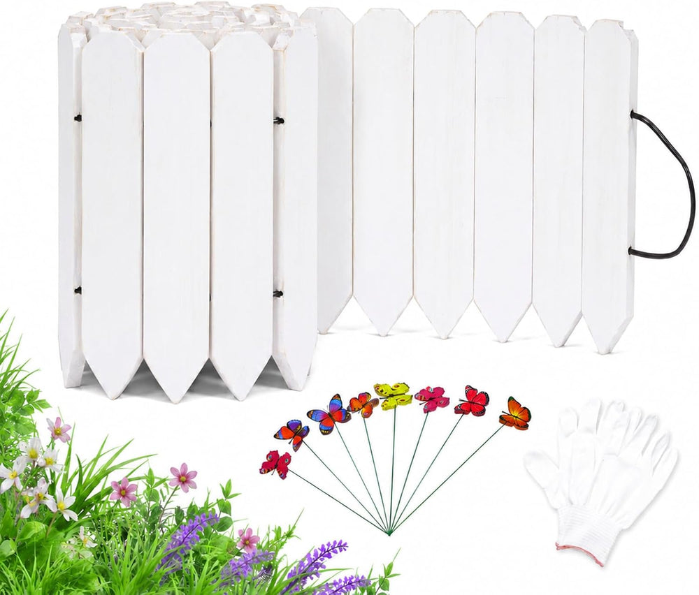 Wood Garden Edging, 12" H x 6.6 Ft L, 1 Pack, White Garden Fence