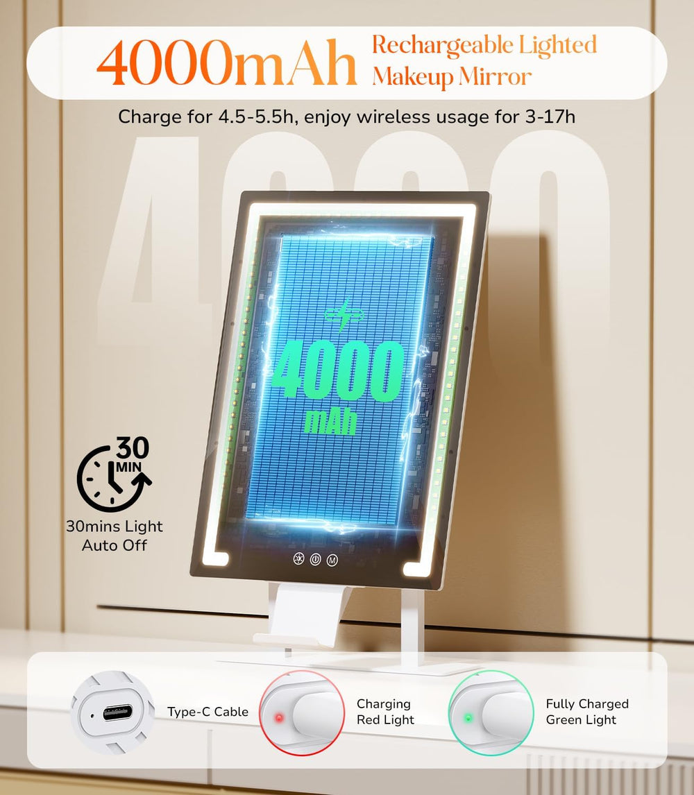 Gospire Hollywood Lighted Makeup Mirror, 4000mAh Rechargeable, 11โx16.8โ