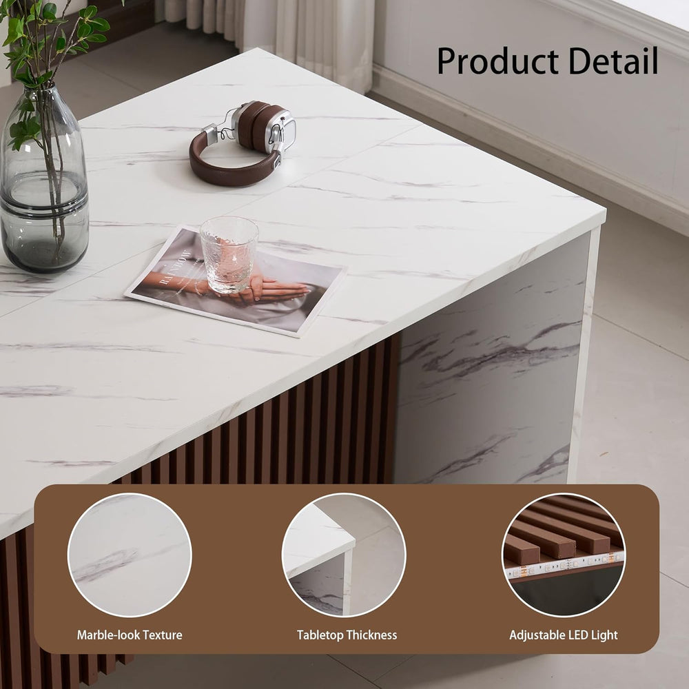 59 Inch Large Imitation Marble Dining Table for 4-6 People, Mordern Marble St...