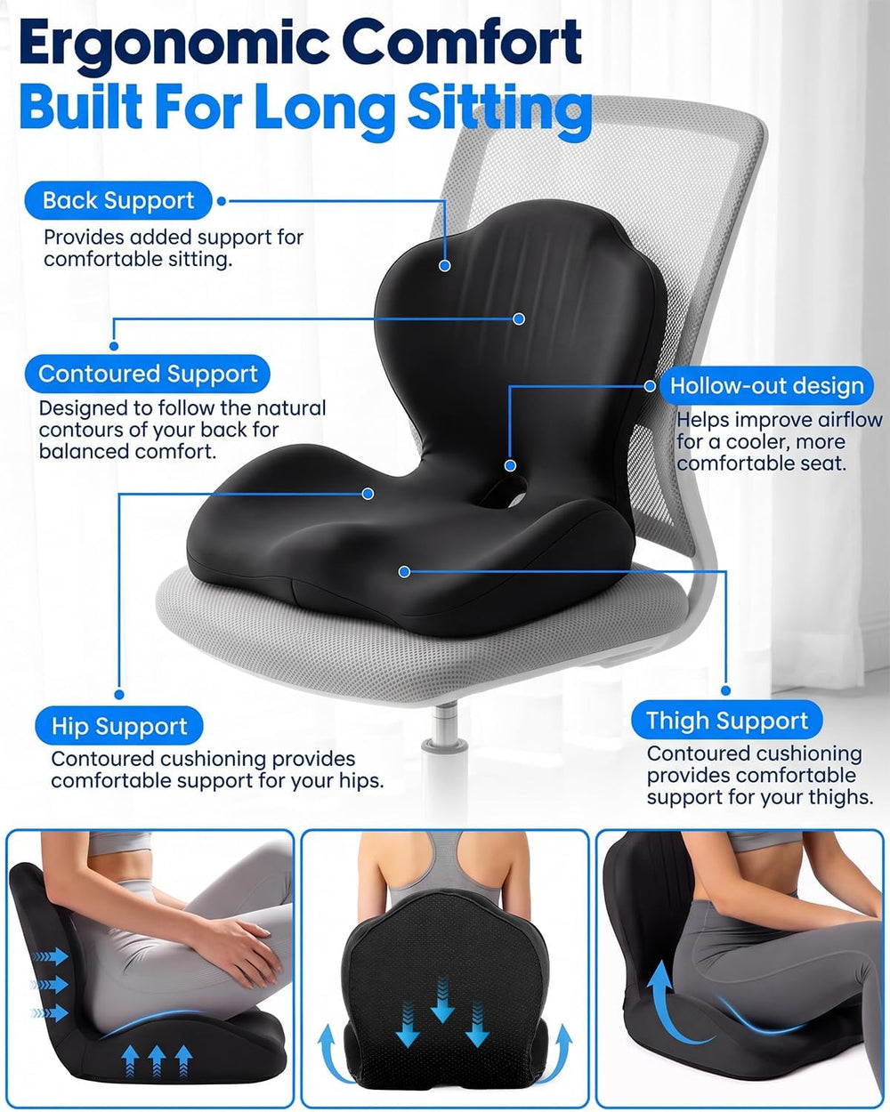 Seat Cushion with Back Support,Memory Foam Ergonomic Seat Cushion.