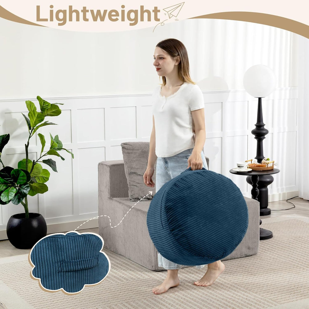 Round Stuffed Pouf Ottoman (Blue, 26" D x 26" W x 18" H)