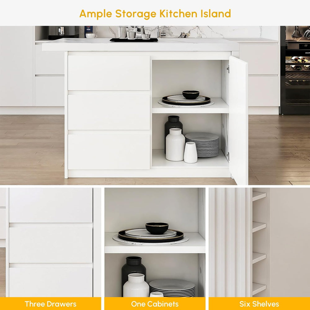 homary Kitchen Island with Storage & Wine Rack, 50" Modern White Kit...