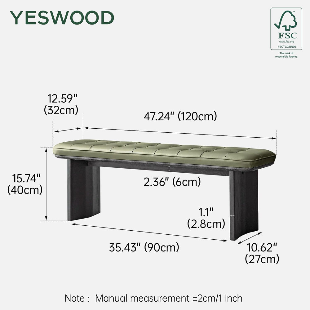47.2'' Leather Upholstered Dining Bench with Legs & Green Cushion...