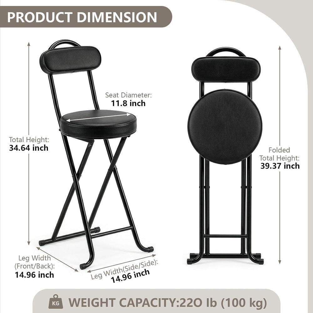 Folding Stool,24 Inch Portable Folding Bar Stool Chair with Backrest,Foldable...