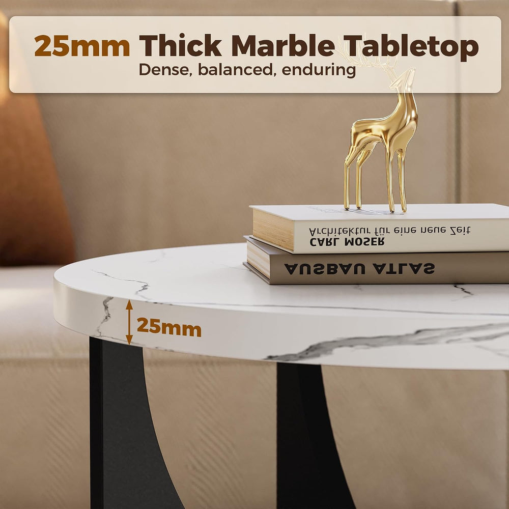 LIKIMIO Nesting Coffee Tables Set of 2, 31.5" Round Tables, Marble White