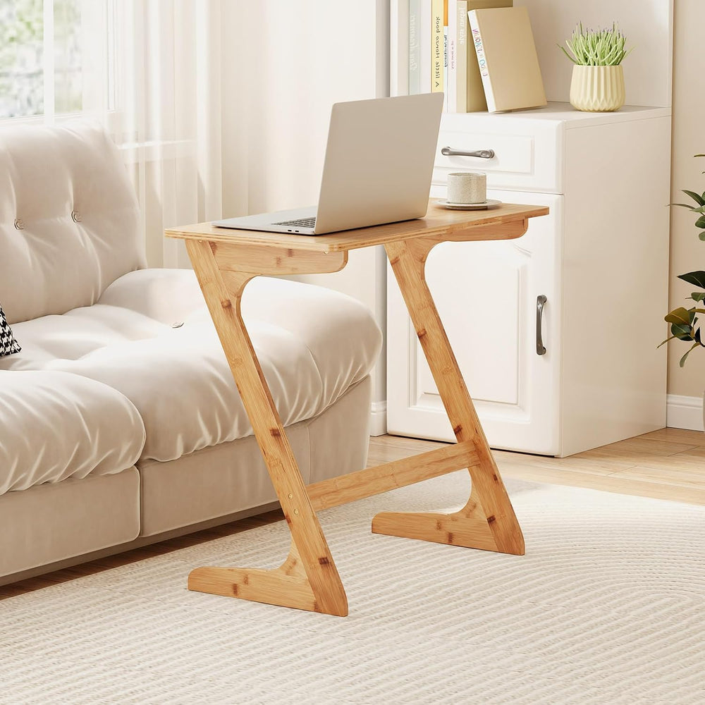 GOFLAME Bamboo TV Tray Table, Z Shaped Sofa Side Table for Laptops, Snacks &a...