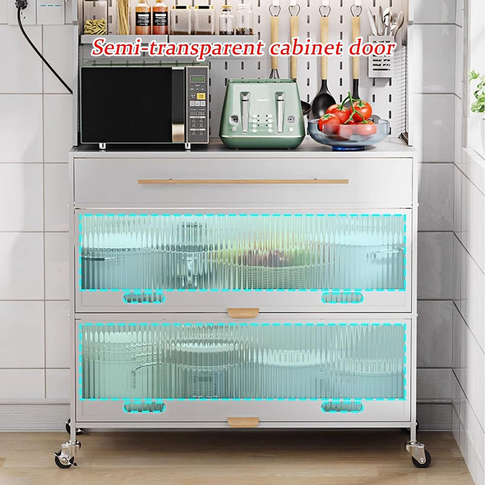 JKGHK 5-Tier Bakers Racks with Storage for Kitchens, Microwave Stand on Wheel...