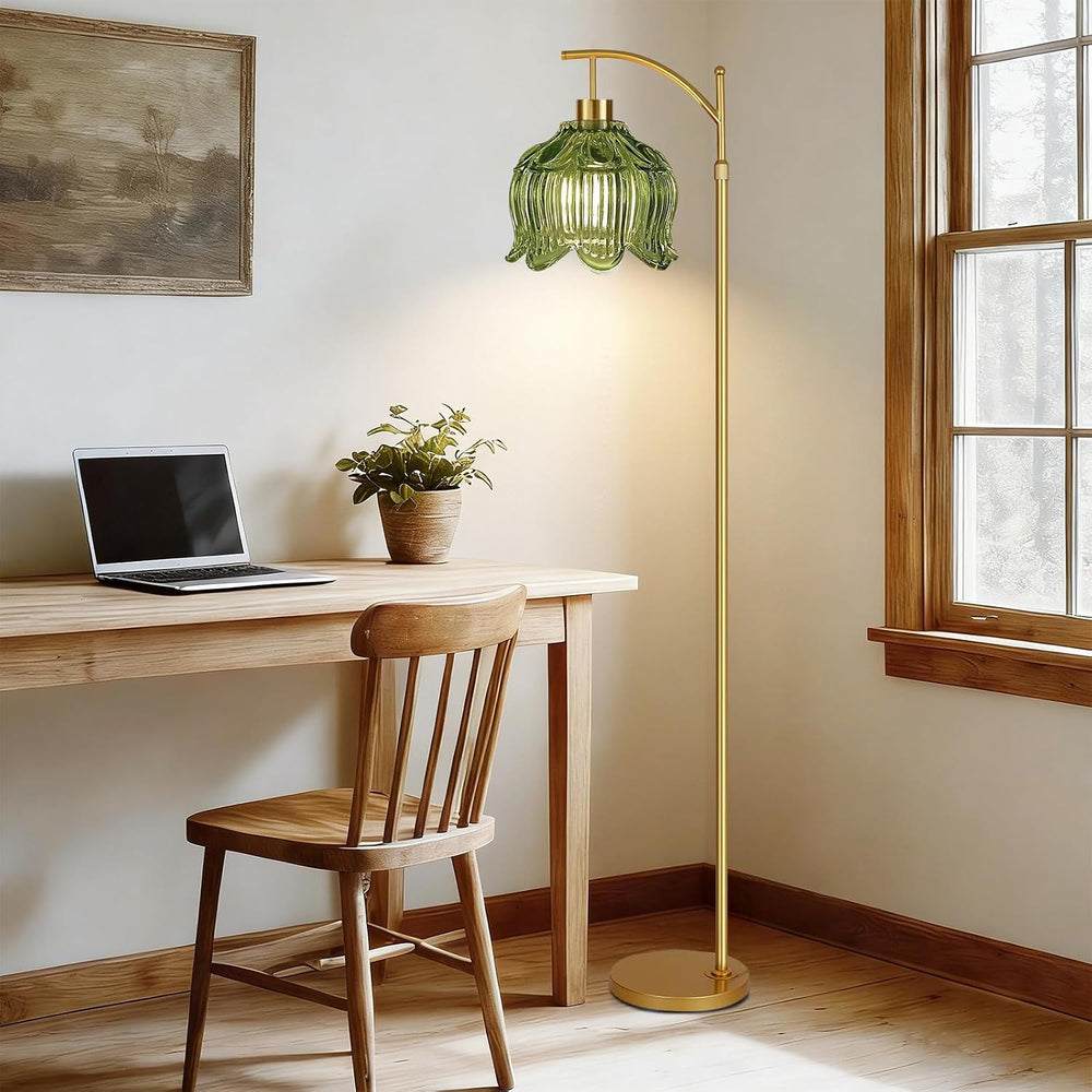 ILLMTW Glass Floor Lamp for Living Room,Bedroom,Gold Mid Century Modern Stand...