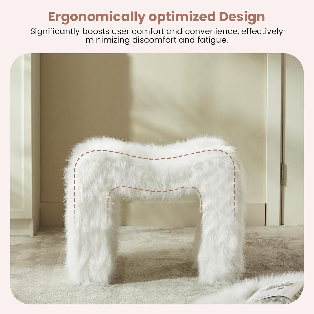 Vanity Stool Chair Small Footstool Ottoman Faux Fur Seating Backless Modern F...