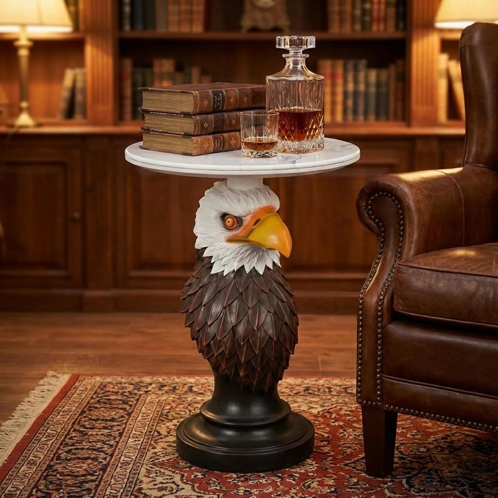Animal End Tables, Eagle Head Accent Table with Artificial Marble Top, Resin ...