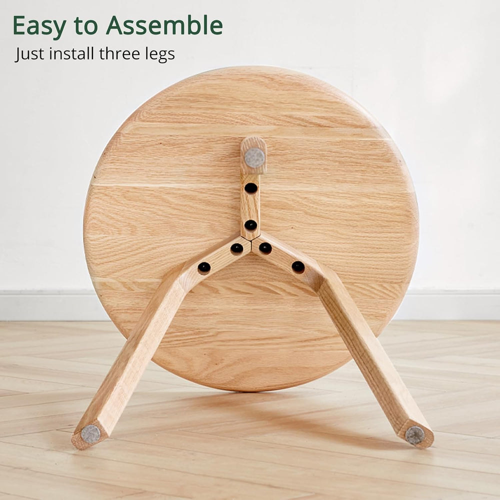 Solid Beech Oak Wood Side Table - Compact End Table with Detachable Cloth Poc...