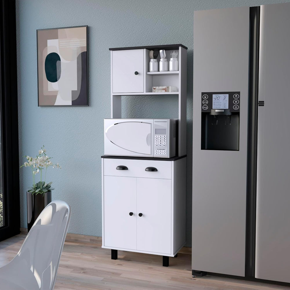 Tacna Kitchen Pantry with Storage Shelves and Drawer | Ample storage with 2 o...