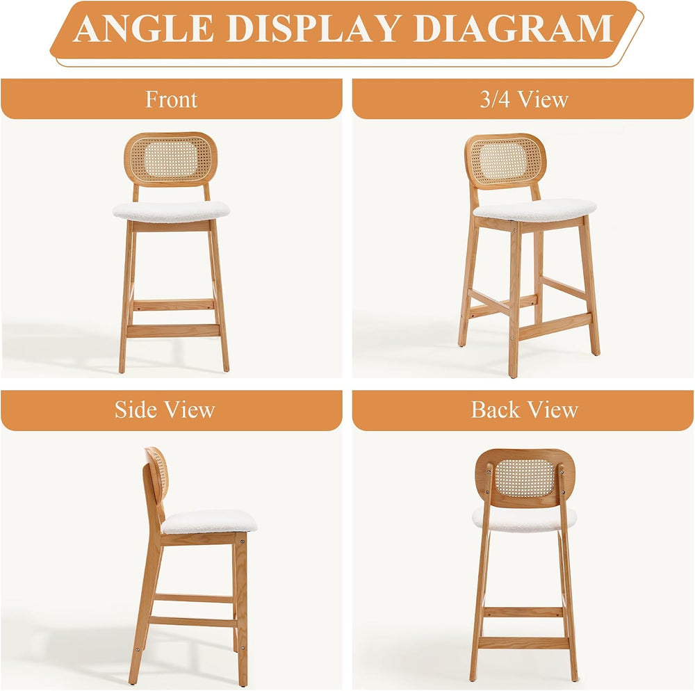 Shunzhi Rattan Bar Stools Set of 3, Upholstered Farmhouse Barstools with Wove...