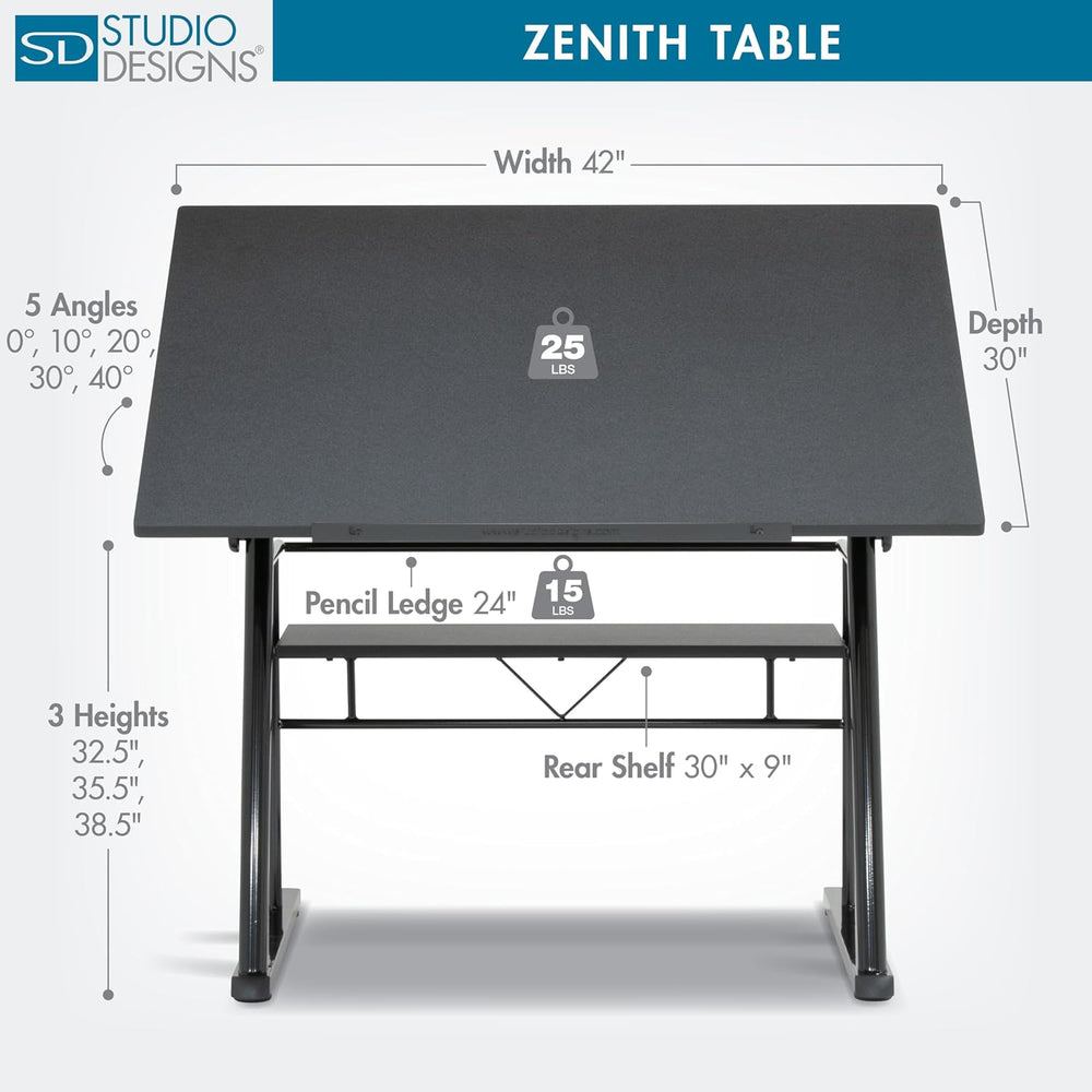 Studio Designs Zenith Drafting Table with Adjustable Height & Angle MDF W...