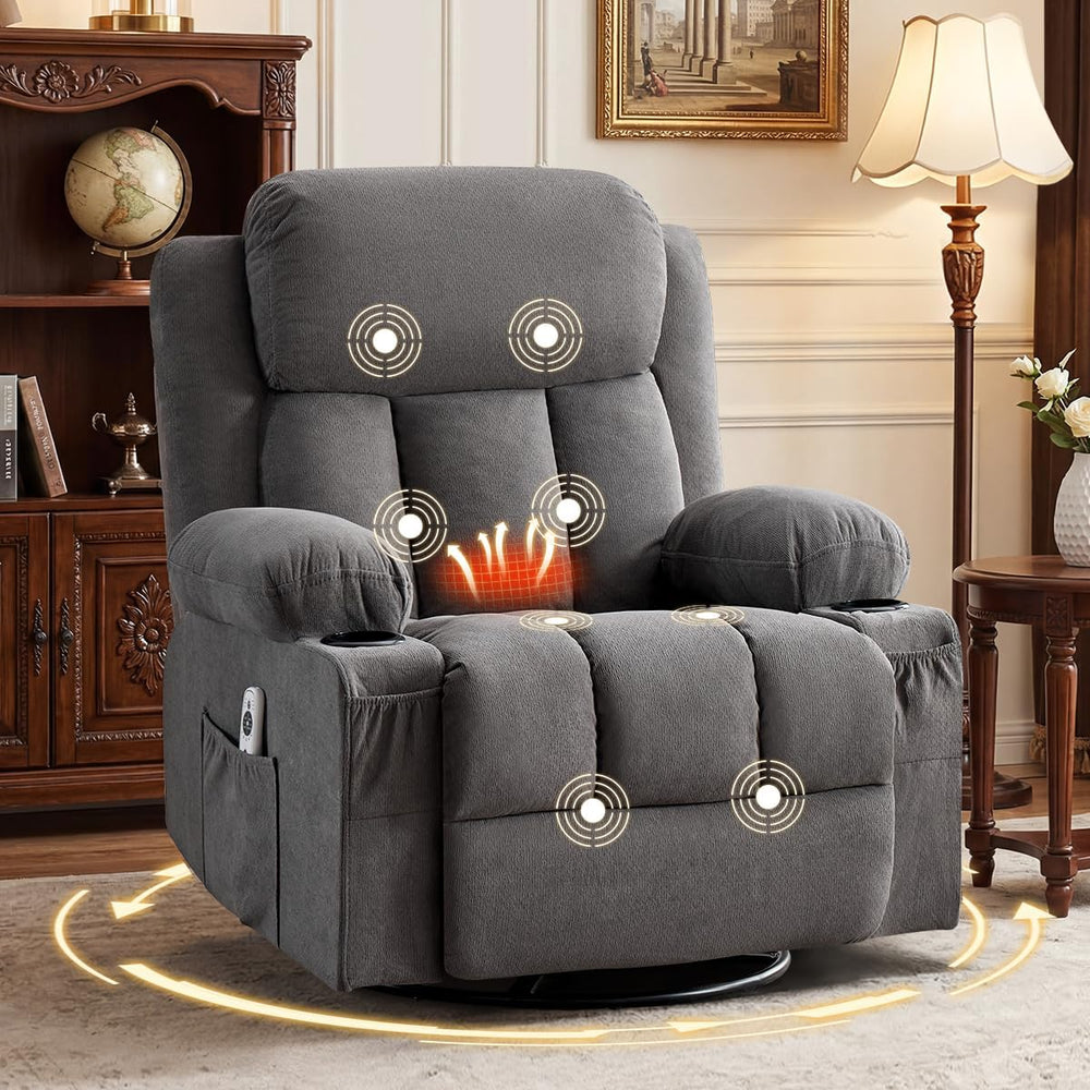 Swivel Rocker Recliner Chair with Vibration Massage & Lumbar Heating, Erg...